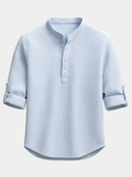 Weave Shirt with Band Collar and Roll Tabs
