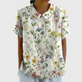 Thea | Floral Print Collared Short-Sleeve Blouse for Women