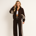 Two-Piece Knit Tracksuit Set with Zip Jacket and Side Stripes