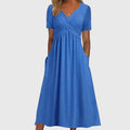 Viola | V-Neck Cross-Wrap Pocket A-Line Midi Dress for Women