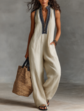 Wibke | Embroidered Stand-Collar Sleeveless Jumpsuit