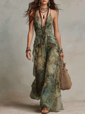 Wide-Leg Jumpsuit – Boho Floral Ruffle
