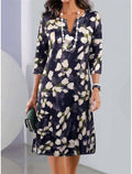 Women's A-Line Woven Midi Dress with V Neck and Elbow Sleeves