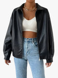 Women's Bomber Jacket in Faux with Zip Front and Point Collar