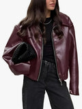 Women's bomber jacket with coated finish and point collar