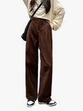 Women's Casual Corduroy Pants with High-Rise Waist and Wide Legs