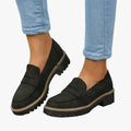 Women's Casual Faux Suede Loafers with Lug Sole and Penny Strap
