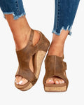 Women's Casual Faux Upper Wedge Sandals with Slingback Strap and Studs
