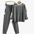 Women's Casual Knit Set with Mock Neck Top and Drawstring Joggers