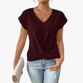 Women's Casual Knit T-Shirt with V Neck and Twist Hem