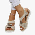Women's Casual Synthetic Sandals with Ring Accent and Wedge Platform
