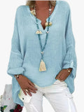 Women's Casual Woven Blouse with Split V Neck and Roll-Tab Sleeves
