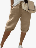 Women's Casual Woven Shorts with Drawstring Waist and Rolled Hem