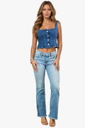 Women's Denim Jeans with Flared Legs and Split Hem