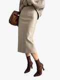 Women's Faux Midi Skirt with Back Slit and Panel Seams