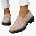 Women's Faux Suede Loafers with Moc Toe and Lug Sole