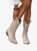 Women's Faux Suede Western Boots with Perforated Shaft and Side Zipper