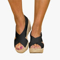 Women's Faux Upper Sandals with Crisscross Straps and Wedge Sole