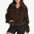 Women's Fleece Pullover Sweater with Half-Zip and Kangaroo Pocket