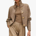 Women's Knit Blend Sweater Jacket with Stand Collar and Button Front