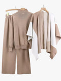 Women's Knit Blend Sweater Set with Mock Neck and Open-Front Cape