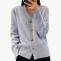Women's Knit Cardigan with V-Neck and Heart Button Front