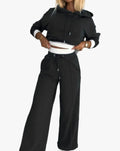 Women's Knit Hoodie Set with Drawcord Hood and Wide-Leg Pants