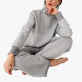 Women's Knit Loungewear Set with Turtleneck and Herringbone Panels