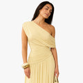 Women's Knit Maxi Dress with One-Shoulder Neckline and Ruching