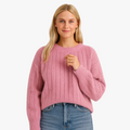 Women's Knit Pullover Sweater with Crew Neck and Ribbed Hem