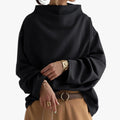 Women's Knit Pullover Top with High Neck and Drop Shoulders