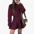 Women's Knit Sweater Dress with Mock Neck and Flared Skirt