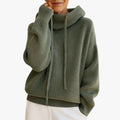 Women's Knit Sweater Hoodie with Drawstrings and Ribbed Trim