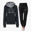 Women's Knit Tracksuit Set with Hooded Pullover and Graphic Joggers