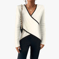 Women's Knit Wrap Sweater with V Neck and Contrast Trim