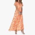 Women's Maxi Dress in Chiffon with V Neck and Flutter Sleeves