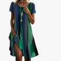 Women's Midi Dress in Woven Material with Scoop Neck and Side Slit