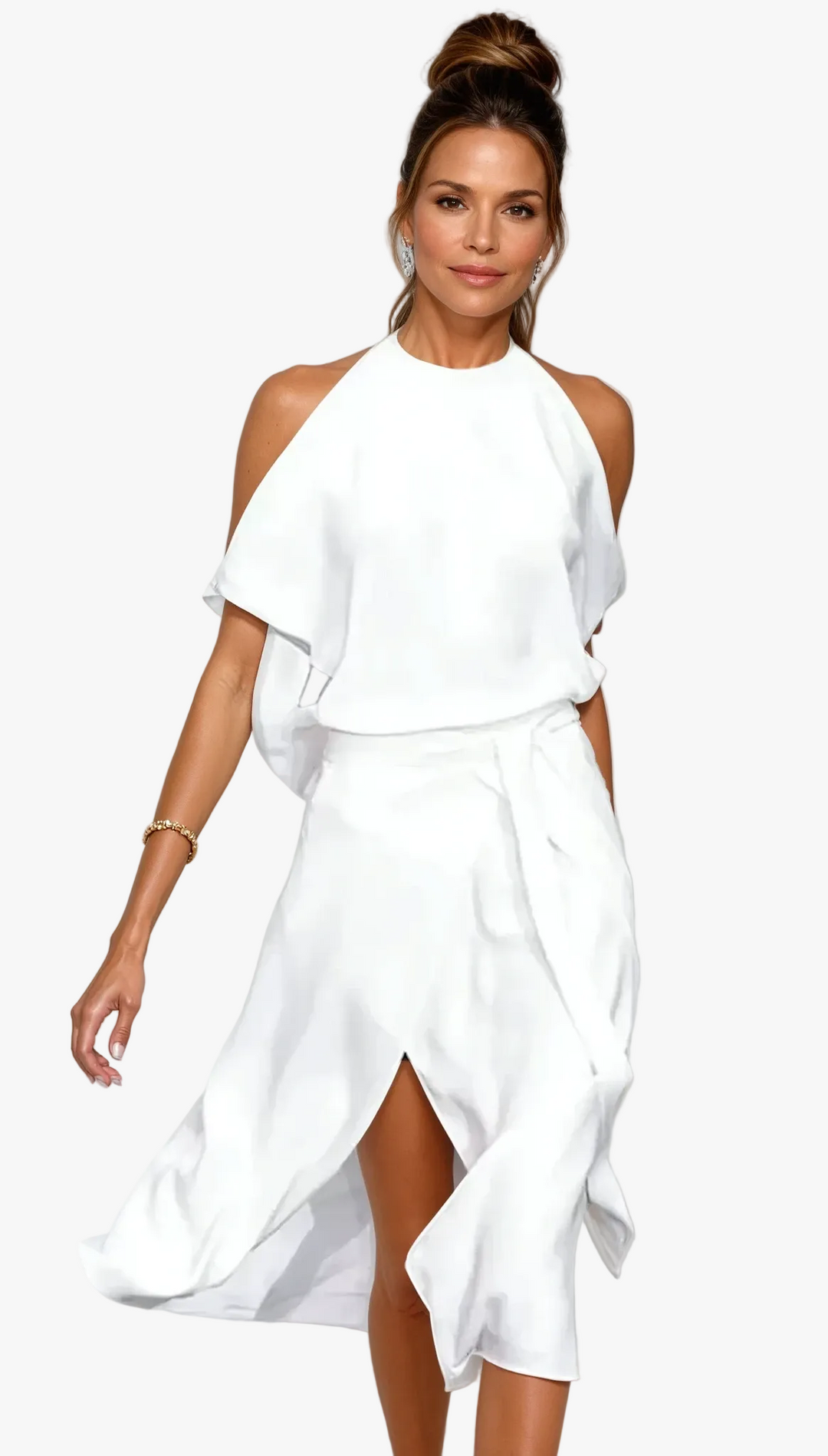 cold shoulder halter dress Embellished Halter Neck Cold Shoulder Chiffon Dress
