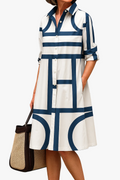 Women's Midi Shirt Dress with Button Front and Point Collar