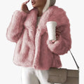 Women's Pile Faux Fur Coat with Shawl Collar and Open Front
