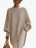 Women's Poncho-Style Knit Pullover Sweater with Ribbed Trim and Crewneck