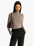 Women's rib knit sweater with mock neck and long sleeves