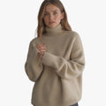 Women's Rib Knit Sweater with Turtleneck and Drop Shoulders