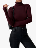 Women's Ribbed Knit Sweater with Turtleneck and Thumbhole Cuffs