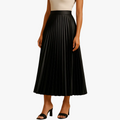 Women's Satin Midi Skirt with High Waist and Pleats