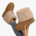 Women's Suede-Like Ankle Boots with Fold-Over Cuff and Platform Sole