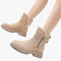 Women's Suede-Like Ankle Boots with Side Zipper and Lug Sole