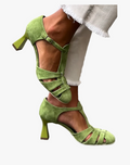 Women's Suede-Like Dress Heels with Multi-Strap Upper and Buckle