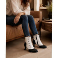 Florence | Two-Tone Buttoned Spool-Heel Ankle Boots