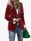 Women's Velvet Blazer with Notched Lapel and Front Button